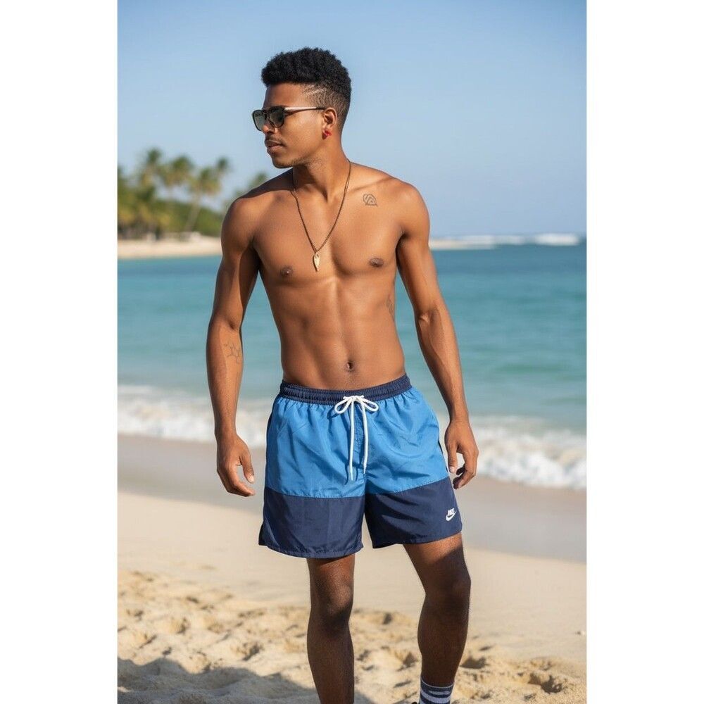 Nike Vintage Rare Sportswear Club Woven Track Shorts Nylon Colorblock Blue Large